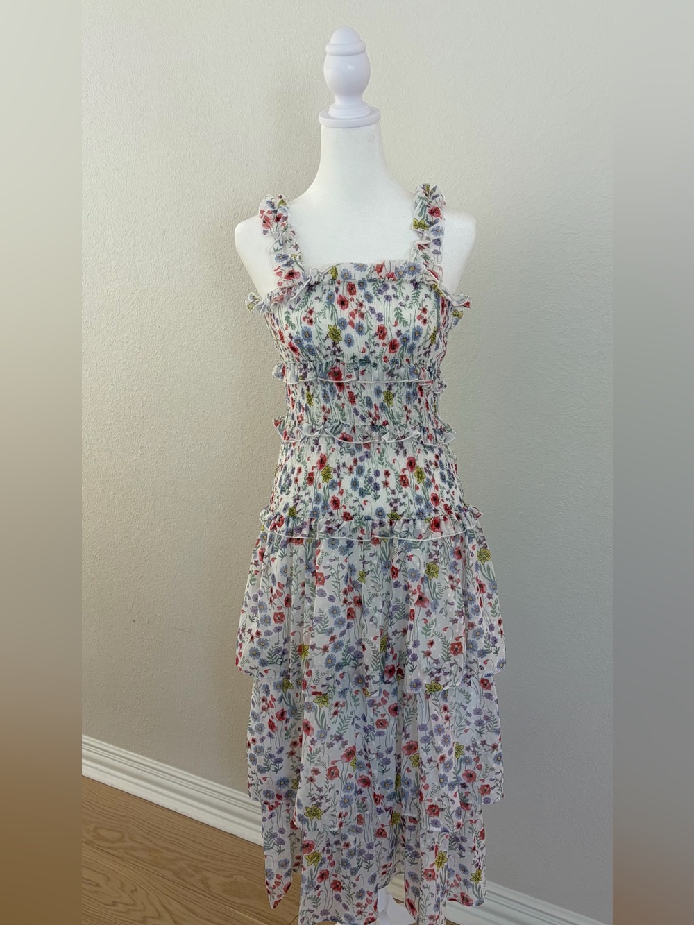 NWOT 70/21 White Floral Tiered Midi Dress with Multicolor Blooms
